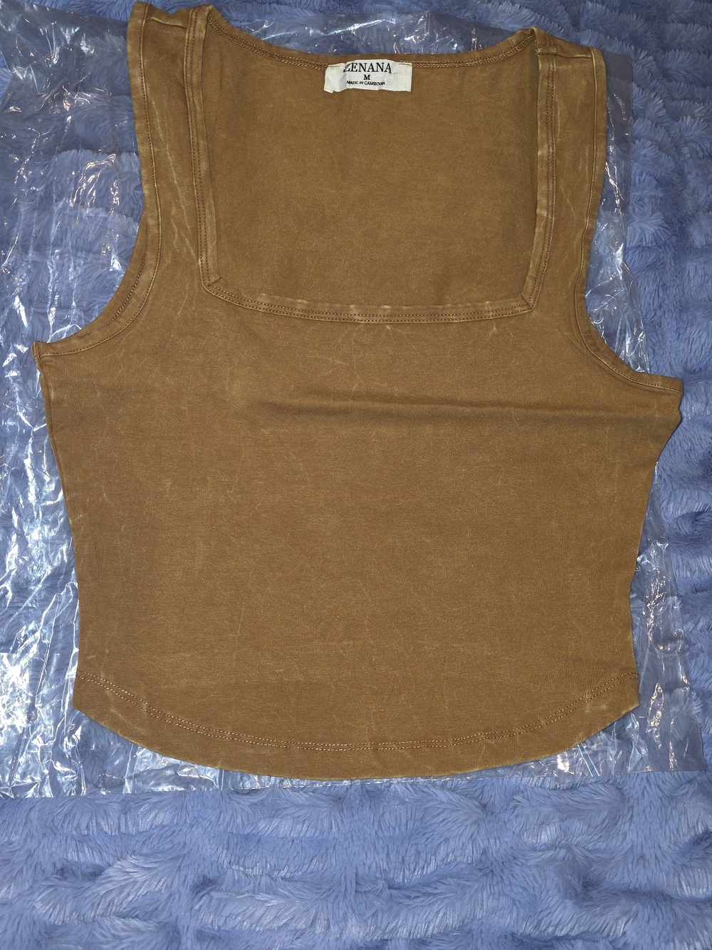 Zenana Outfitters Brown Square Neck Tank Top